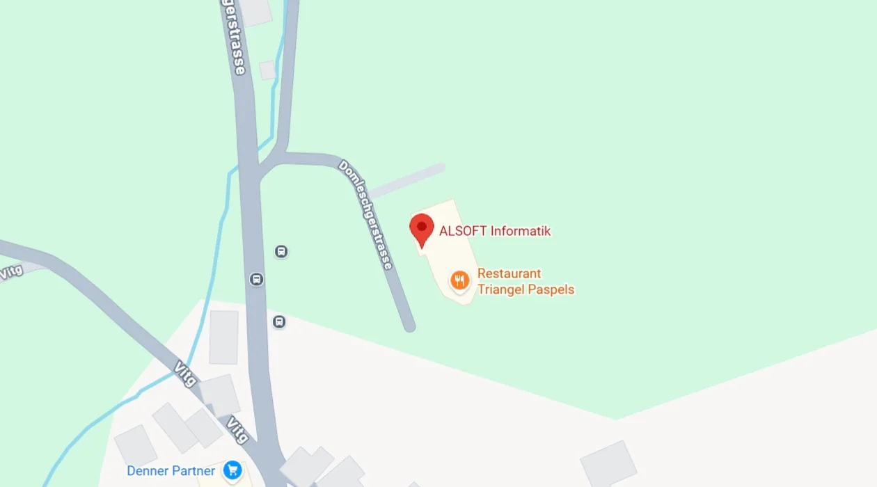 Kartenausschnitt Paspels mit dem Standort der ALSOFT Informatik AG an der Domleschgerstrasse 82